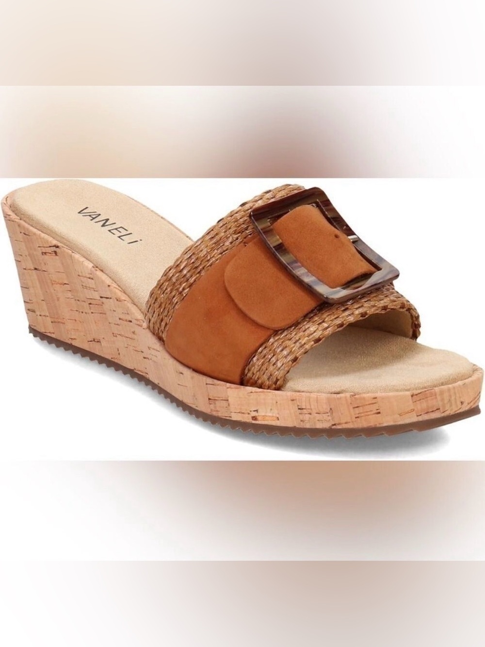 Vaneli Cattee Tan Straw Platform Sandal Wedge